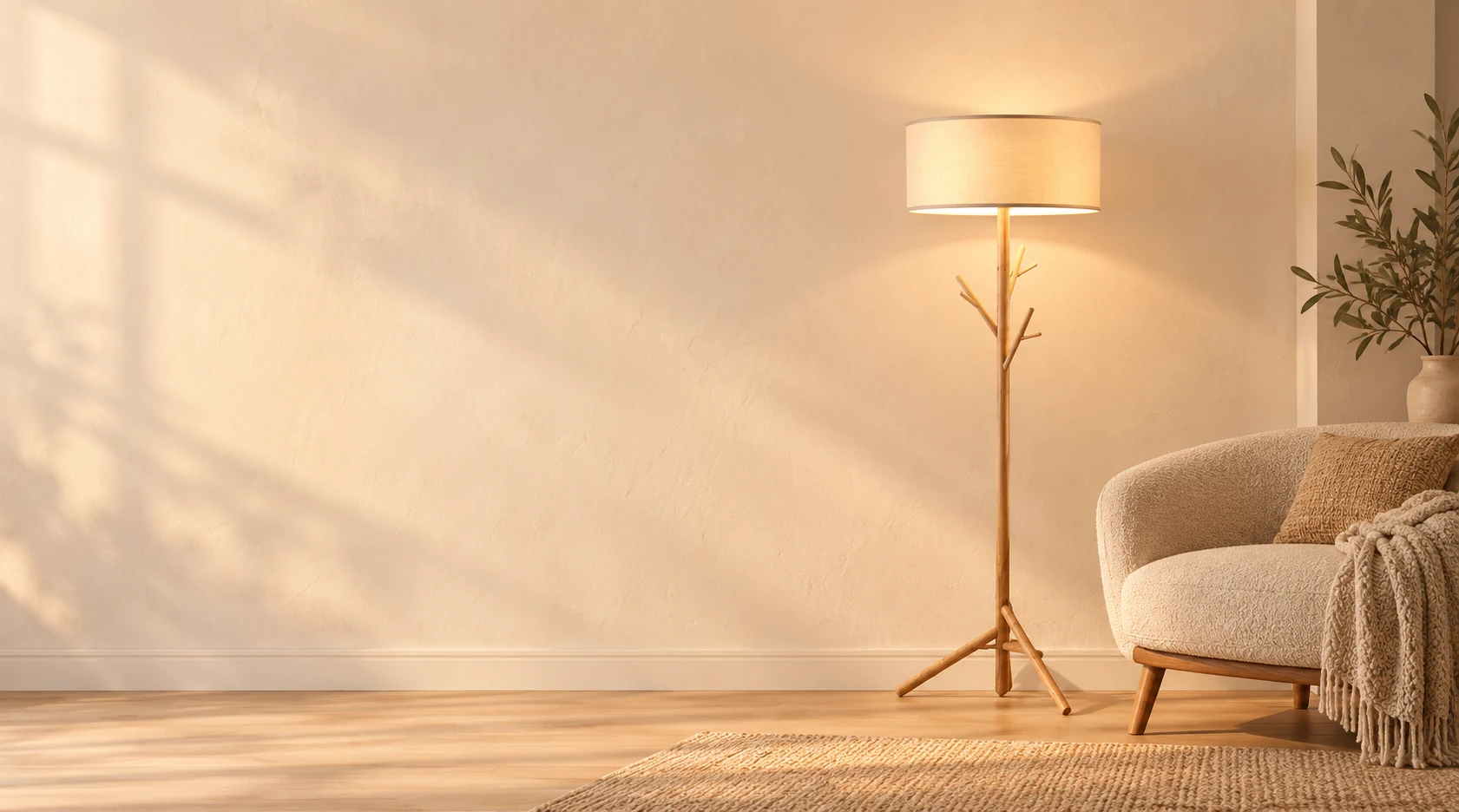 Tree Branch Floor Lamp beside a reading chair in a warm interior