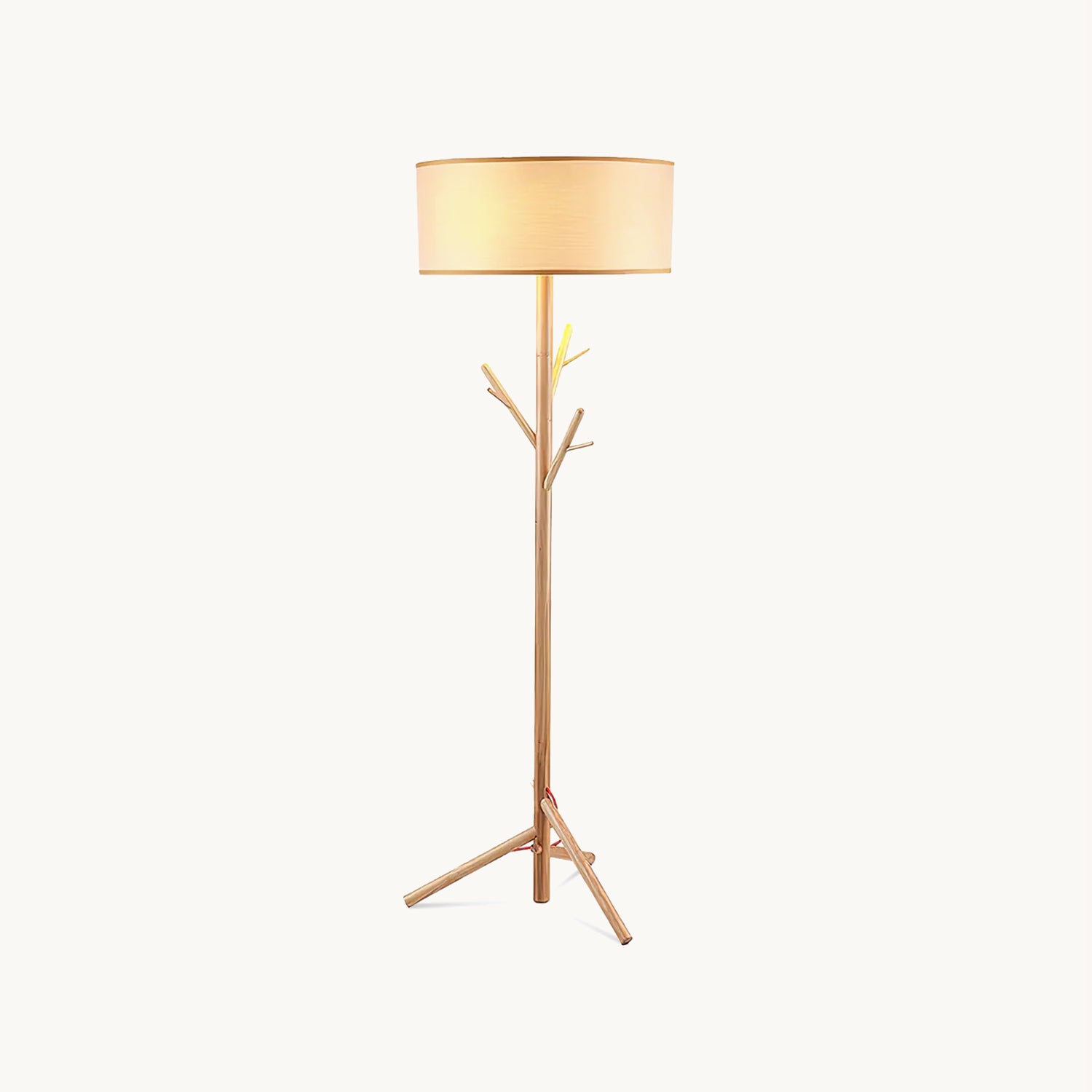 Tree Branch Floor Lamp with ash-wood body and white linen shade